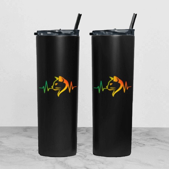 Cool Neon Cat with Glasses and Heartbeat Line Tumbler With Lid And Straw