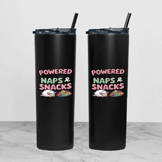 Powered by Naps and Snacks Illustration Tumbler With Lid And Straw