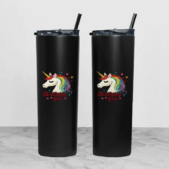 Colorful Unicorn Birthday Girl Tumbler With Lid And Straw