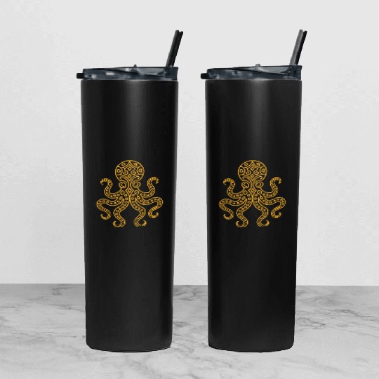 Elegant Mandala Octopus Illustration Tumbler With Lid And Straw