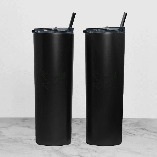 Elegant Doves with Olive Branch Design Tumbler With Lid And Straw