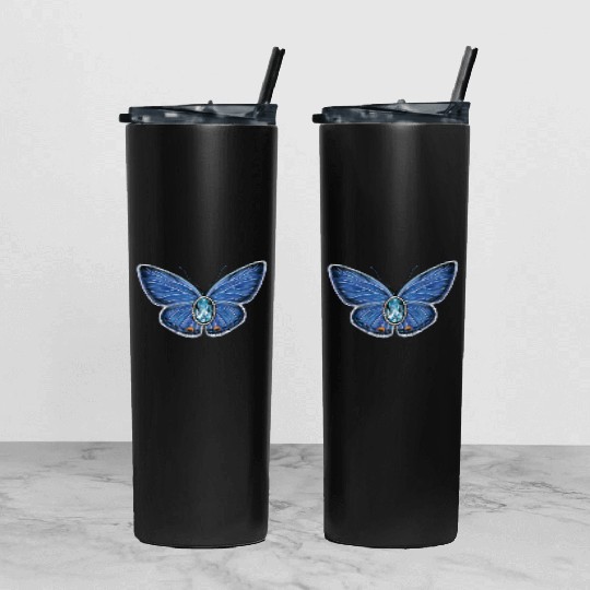March Eastern Tailed Blue Butterfly Gemstone Art Tumbler With Lid And Straw