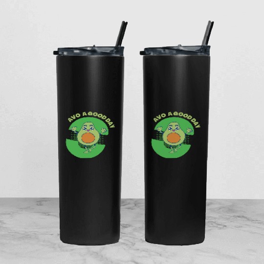 Cute Avocado Celebrating Good Day Tumbler With Lid And Straw