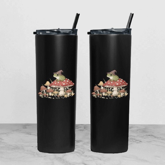 Whimsical Forest Frog in Magic Mushroom Scene Tumbler With Lid And Straw