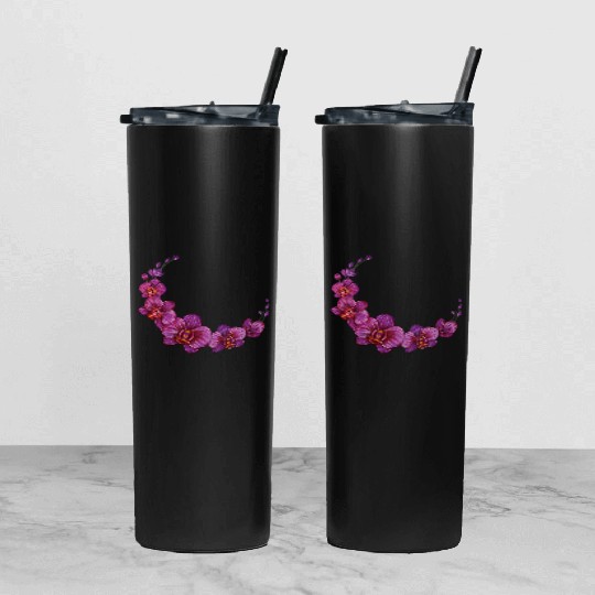 Violet Moon Orchid Flower branch illustration Tumbler With Lid And Straw