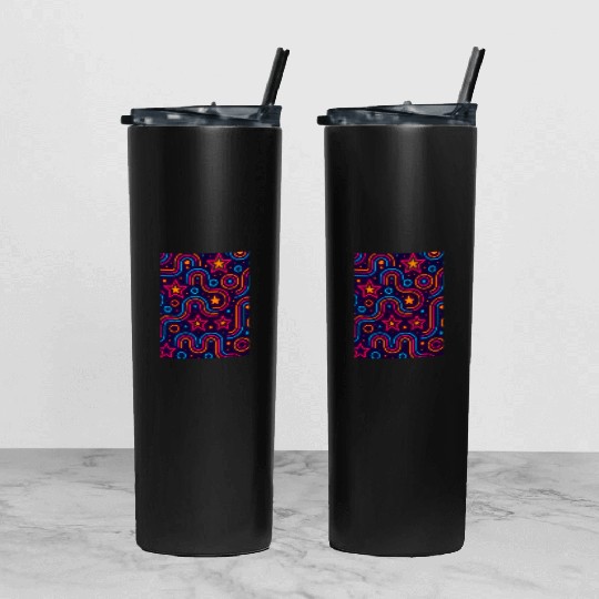 Neon Starburst Cosmic Pattern Tumbler With Lid And Straw