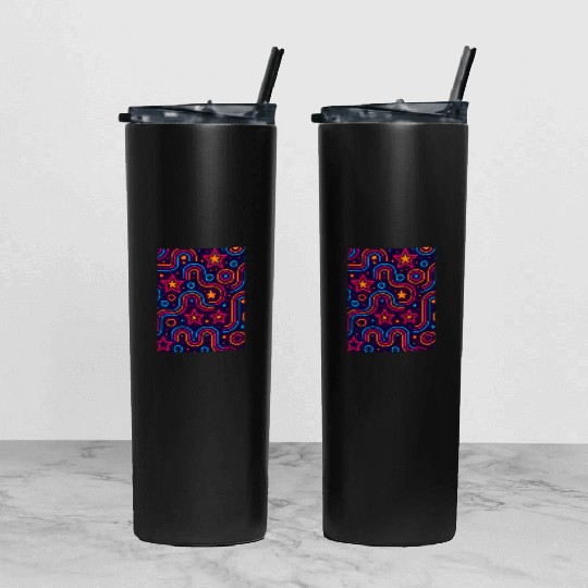 Neon Starburst Cosmic Pattern Tumbler With Lid And Straw