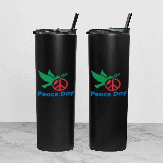 Peace Day Dove with Olive Branch Tumbler With Lid And Straw