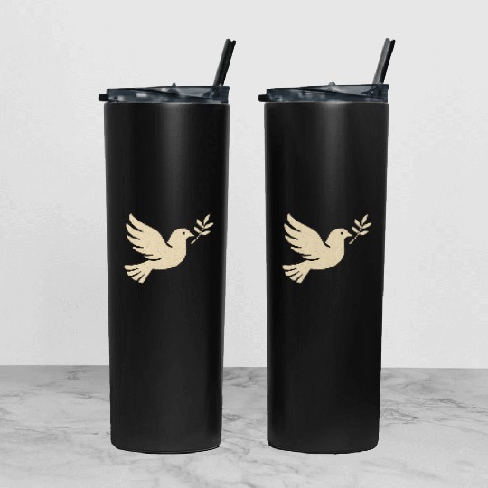 Elegant Dove with Olive Branch Design Tumbler With Lid And Straw