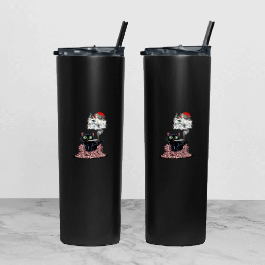 Black Cat Smoking Cigarette Catzilla Tumbler With Lid And Straw