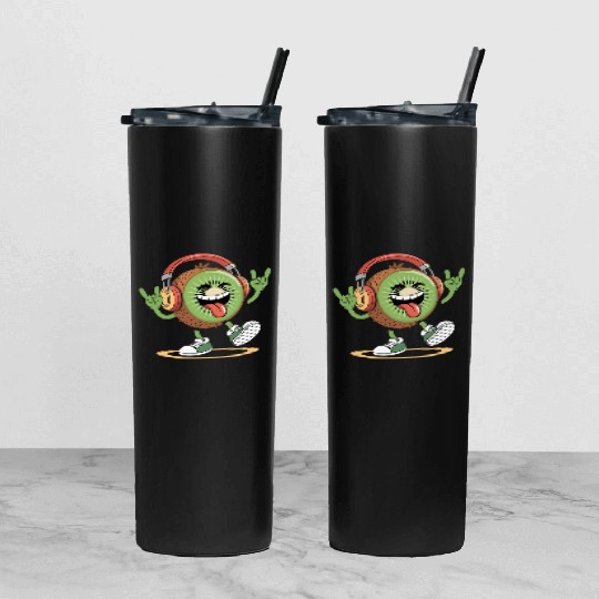 Playful Kiwi Cartoon with Headphones Tumbler With Lid And Straw