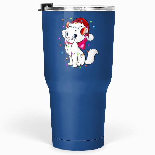 Disney Marie Aristocats Cat Santa Christmas Lights Tumblers 30 Oz