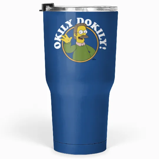 The Simpsons Ned Flanders Okily Dokily Circle Picture Tumblers 30 Oz, The Simpsons Birthday Tees, Magic Kingdom, Disneyland Family Vacation Tumblers 30 Oz