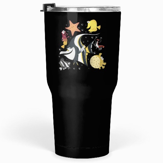 Disney Pixars Finding Nemo Fish Tank Gang Group Shot Logo Raglan Baseball Tee Tumblers 30 oz