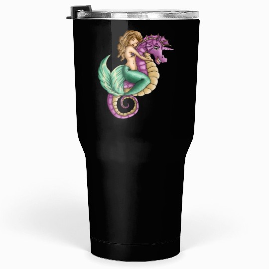 Little mermaid and cute seahorse lovely friendship Tumblers 30 Oz