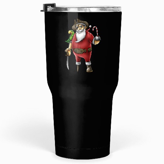 Santa Pirate Funny Christmas Candy Cane Hook Hand Tumblers 30 Oz
