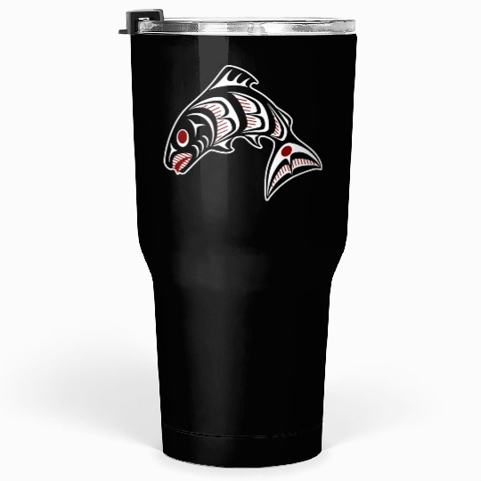 Native American Red Black Haida Vector Salmon Tumblers 30 Oz