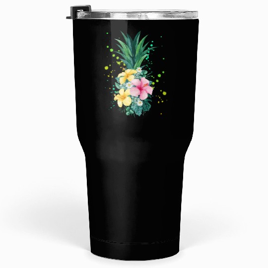 Hawaii Flower Pineapple Art Vacation Tumblers 30 Oz