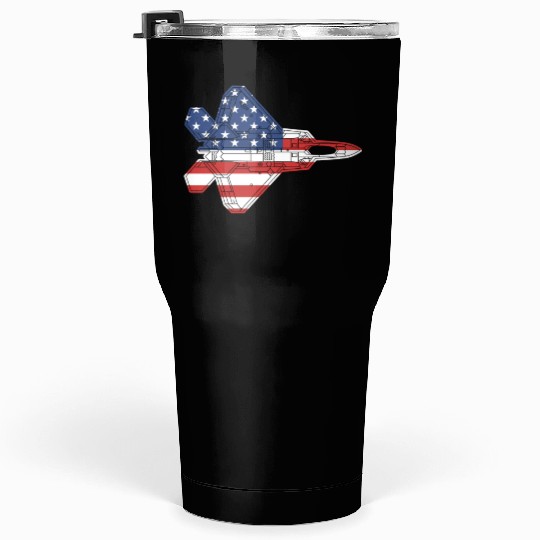 F-22 Raptor Fighter Jet Airplane American Flag F22 Tumblers 30 Oz