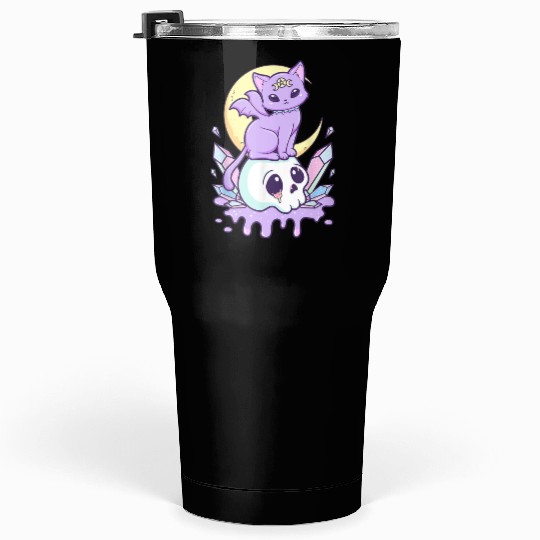 Pastel Goth Cute Creepy Witchy Cat and Skull Tumblers 30 Oz