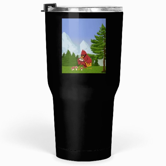Cardinal Bird Foraging Collecting Mushrooms Tumblers 30 Oz