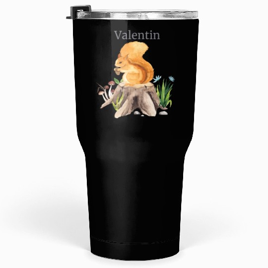 Forest Animal Squirrel Flowers Name Valentine Tumblers 30 Oz