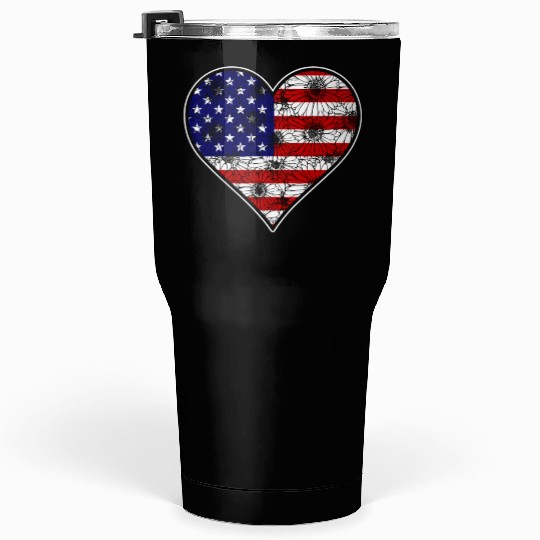 US Patriotic Heart with US FLAG 4th of july Tumblers 30 Oz
