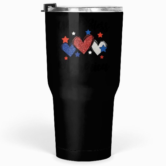 God Bless America Patriotic USA Hearts 4th of July Tumblers 30 Oz