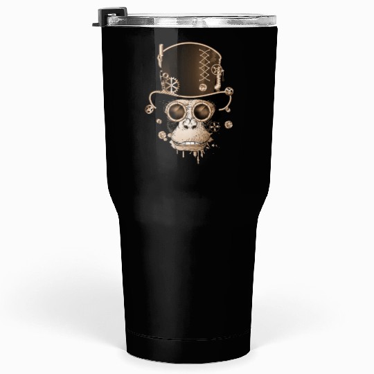 Steampunk monkey with ancient cylinder hat look Tumblers 30 Oz