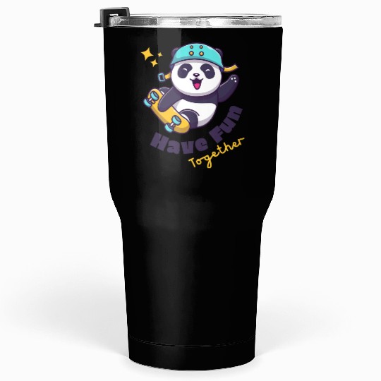 White Illustration Fun Cute Panda Tumblers 30 Oz