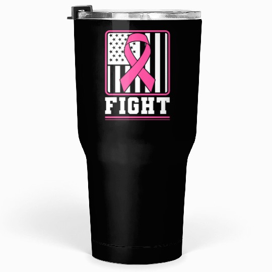 Fight Breast Cancer Awareness Pink Ribbon US Flag Tumblers 30 Oz