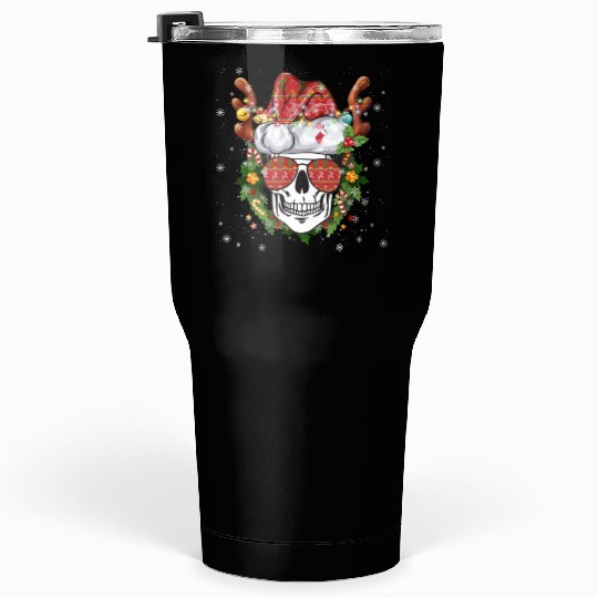 Christmas Skull Reindeer Santa Hat Tumblers 30 Oz