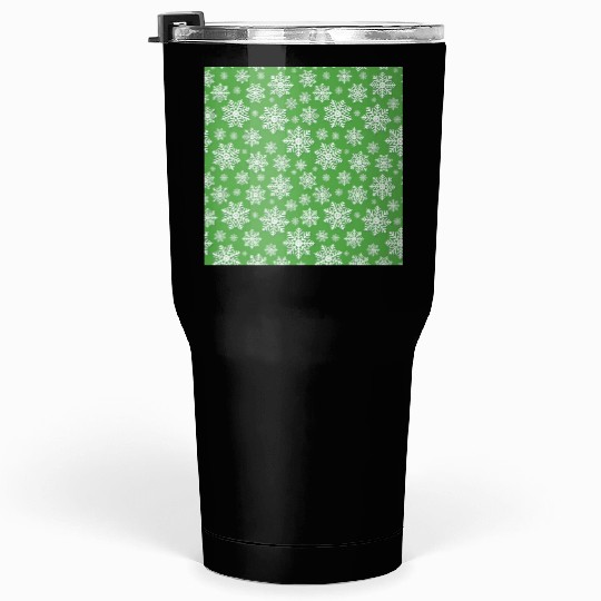 Modern Snowflakes Pattern White Green Tumblers 30 Oz
