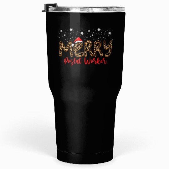 Leopard Print Merry Postal Worker Tumblers 30 Oz