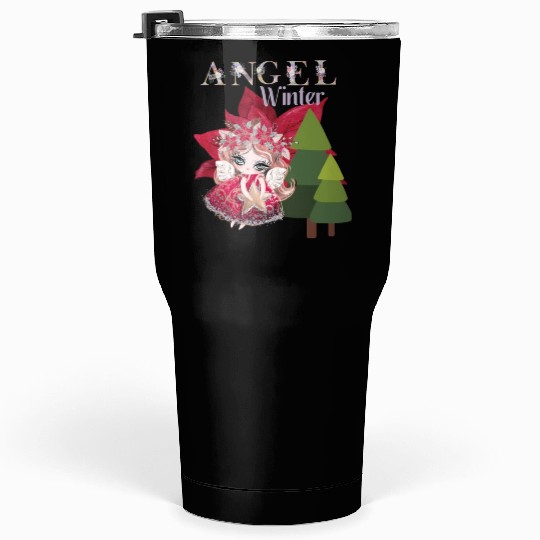 Winter Angel Christmas Tree Poinsettia Tumblers 30 Oz
