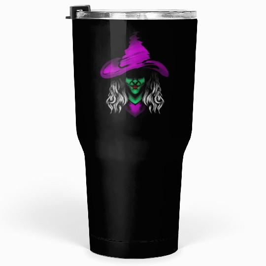 Evil Witch With Green Skin And Purple Hat For Tumblers 30 Oz