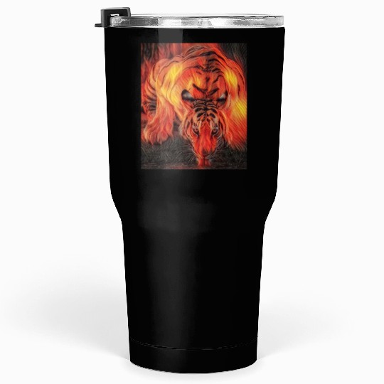 Tiger On Fire Drinking Water Tumblers 30 Oz