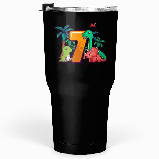 7th Birthday Trex Triceratops Dinosaur 7 Year Tumblers 30 Oz