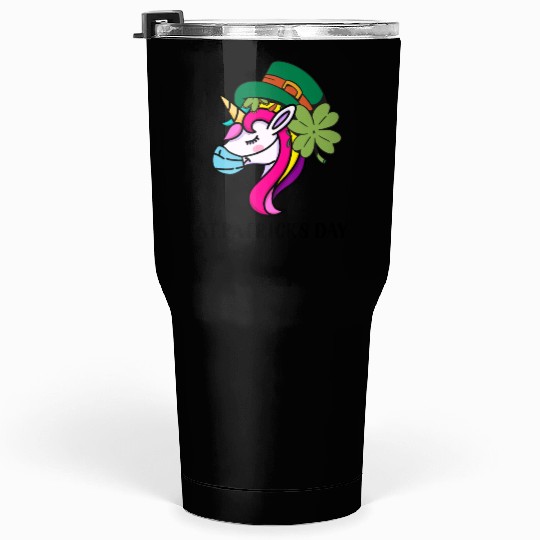 Toddler Girls St Patricks Day Rainbow Unicorn Face Tumblers 30 Oz