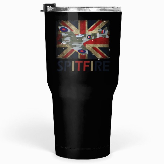 Spitfire WW2 Fighter Aircraft Airplane Union Jack Tumblers 30 Oz
