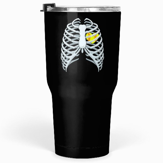 Funny Softbal Heart Skeleton Rib Cage Halloween Tumblers 30 Oz