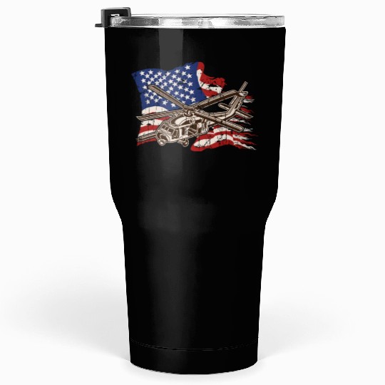 Helicopter with american flag background - chopper Tumblers 30 Oz