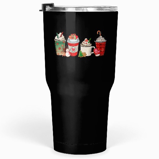 Merry Christmas Coffee Snowman Latte Peppermint Tumblers 30 Oz