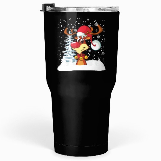 Funny Reindeer Red Nose Santa Snowflake Tumblers 30 Oz