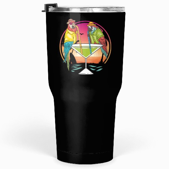 Parrots Drinking Margarita Hawaiian Birds Gift Tumblers 30 Oz
