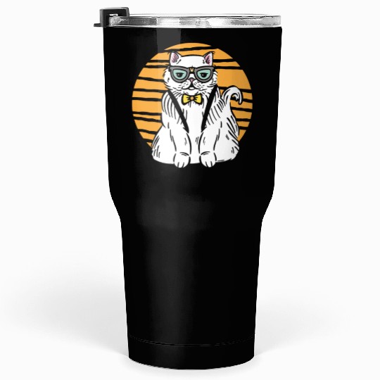 Stylish Nerd Persian Cat Beanie Glasses Tattoo Tumblers 30 Oz