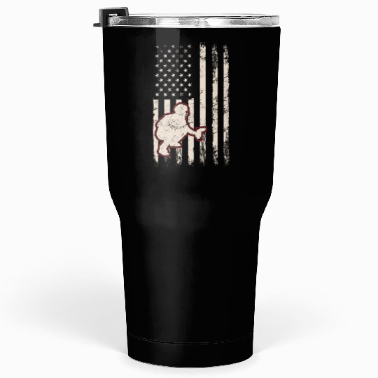 Baseball Catcher USA Flag Patriotic American Flag Tumblers 30 Oz