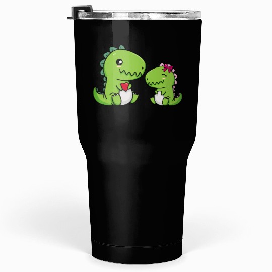 Big sister brother dino siblings boy girl heart Tumblers 30 Oz