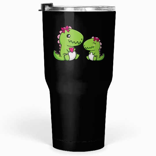 Big sister brother dino siblings boy girl heart Tumblers 30 Oz