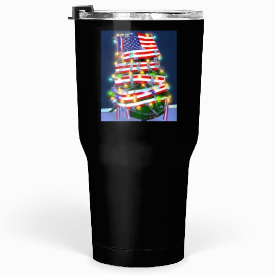 Patriotic Christmas Tree With US Flag Tumblers 30 Oz